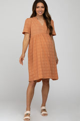 Peach Textured Babydoll Maternity Dress