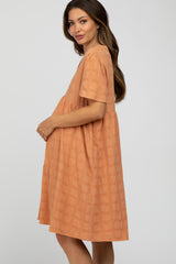 Peach Textured Babydoll Maternity Dress