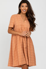 Peach Textured Babydoll Maternity Dress