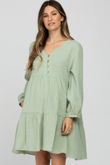 Mint Ruffle Tiered Long Sleeve Maternity Dress