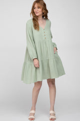 Mint Ruffle Tiered Long Sleeve Dress