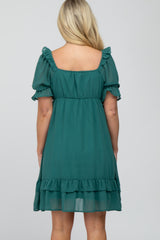 Teal Chiffon Puff Sleeve Ruffle Maternity Dress