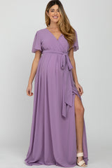 Violet Chiffon Short Sleeve Maternity Maxi Dress