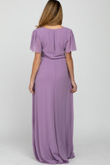 Violet Chiffon Short Sleeve Maternity Maxi Dress