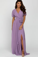 Violet Chiffon Short Sleeve Maternity Maxi Dress