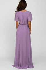 Violet Chiffon Short Sleeve Maxi Dress