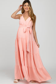 Peach Racerback Tiered Maternity Maxi Dress