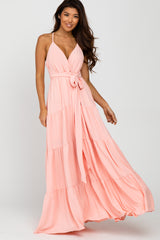 Peach Racerback Tiered Maternity Maxi Dress