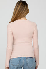 Light Pink Brushed Lettuce Trim Maternity Top