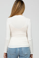 White Brushed Lettuce Trim Maternity Top