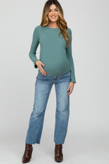 Teal Brushed Lettuce Trim Maternity Top