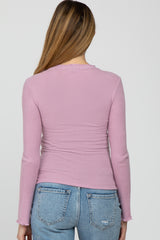 Pink Brushed Lettuce Trim Maternity Top