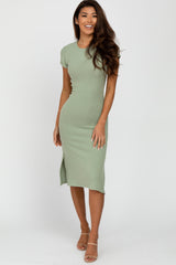 Mint Green Brushed Ribbed Maternity Midi Dress