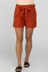 Rust Front Tie Maternity Shorts