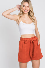 Rust Front Tie Maternity Shorts