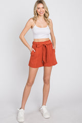 Rust Front Tie Shorts