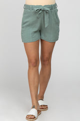 Mint Green Front Tie Maternity Shorts