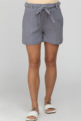 Grey Front Tie Maternity Shorts