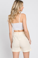 Cream Front Tie Shorts