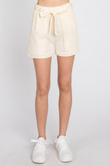 Cream Front Tie Shorts