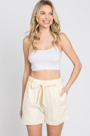 Cream Front Tie Shorts