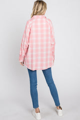 Pink Plaid Button Up Hi-Lo Top