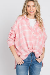 Pink Plaid Button Up Hi-Lo Top