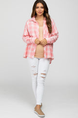 Pink Plaid Button Up Hi-Lo Maternity Top