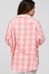 Pink Plaid Button Up Hi-Lo Maternity Top