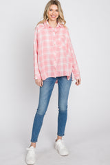 Pink Plaid Button Up Hi-Lo Top