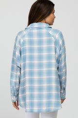 Light Blue Plaid Button Up Hi-Lo Maternity Top