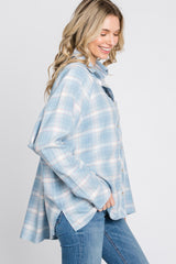 Light Blue Plaid Button Up Hi-Lo Top