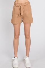 Mocha Front Tie Shorts