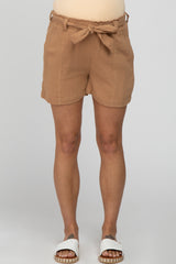 Mocha Front Tie Maternity Shorts