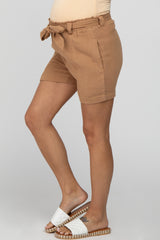 Mocha Front Tie Maternity Shorts