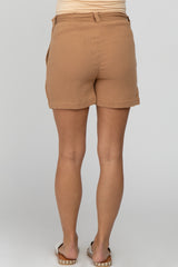 Mocha Front Tie Maternity Shorts