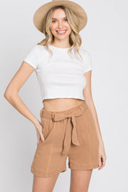 Mocha Front Tie Shorts