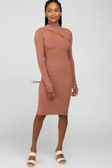 Peach Ribbed Front Cutout Dress