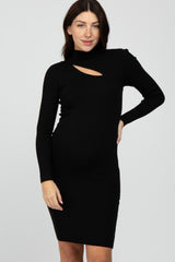 Black Ribbed Front Cutout Maternity Dress