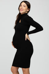 Black Ribbed Front Cutout Maternity Dress