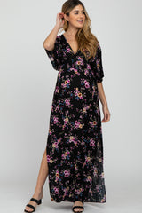 Black Floral Side Slit Maternity Maxi Dress