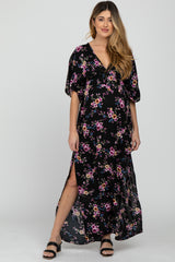 Black Floral Side Slit Maternity Maxi Dress