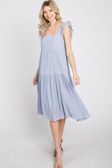 Blue Eyelet Lace Tiered Smocked Dress