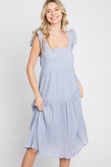 Blue Eyelet Lace Tiered Smocked Dress