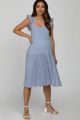 Blue Eyelet Lace Tiered Smocked Maternity Dress