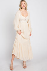 Cream Lace Accent Maxi Dress