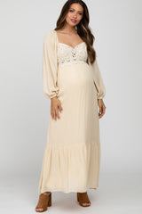 Cream Lace Accent Maternity Maxi Dress