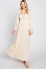 Cream Lace Accent Maternity Maxi Dress