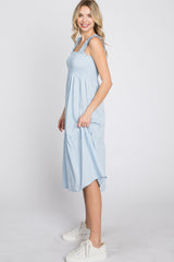 Light Blue Square Neck Smocked Midi Dress