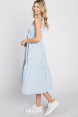 Light Blue Square Neck Smocked Midi Dress